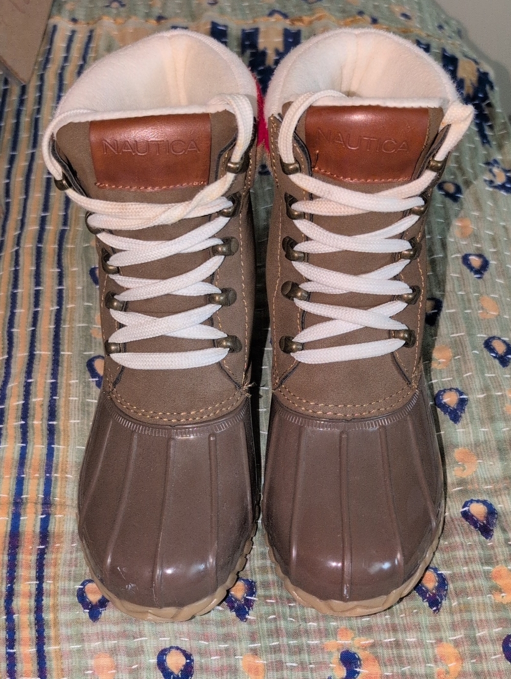 Nautica Brown and White Lace Duck Boots